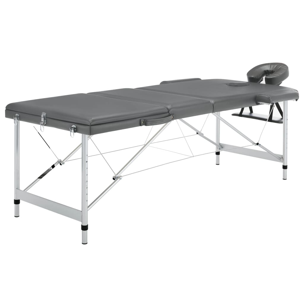 Masă de masaj cu 3 zone, cadru aluminiu, antracit, 186 x 68 cm