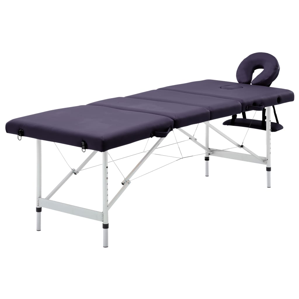 Masă de masaj pliabilă cu 4 zone, violet vin, aluminiu